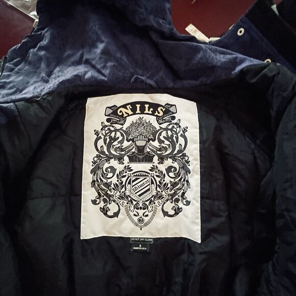 Vtg 80s Nils Womens Ski Jacket Size 6 Belted Hooded  Purple Aztec Print With Cap - Picture 9 of 16